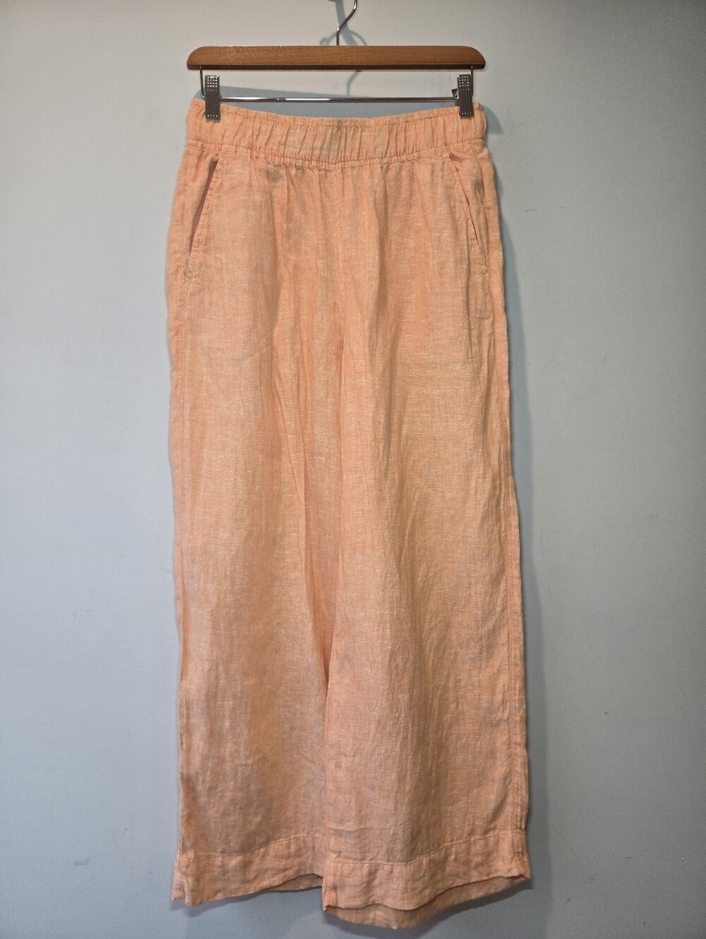 Tahari Linen Pants Small High Rise Wide Flowy Loose Crop Leg Orange Summer